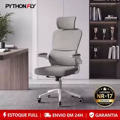Cadeira de Escritório Ergonômica Com Apoio Lombar e Apoio de Cabeça Cinza com estofado de mesh