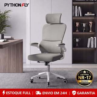 Cadeira de Escritório Ergonômica Com Apoio Lombar e Apoio de Cabeça Cinza