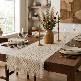 Caminho De Mesa Decorativo Algodão Artesanal Com Franjas 150x32cm Trilho de Mesa
