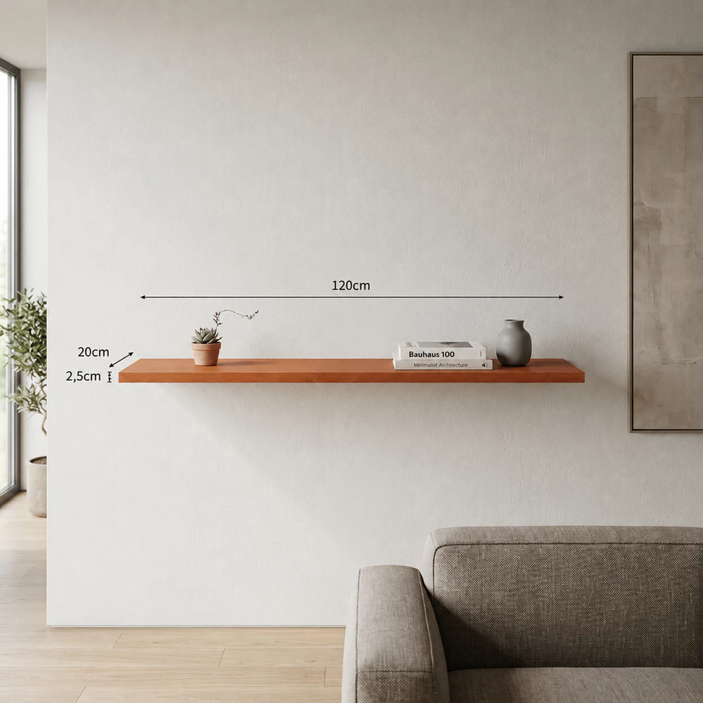 Prateleira MDF Freijó 120x20cm com Suporte Invisível - Design Moderno para Decoração