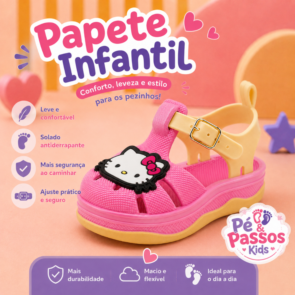 Sandália Infantil Hello Kitty Menina Gatinha Personagem Desenho Fofa Feminina Papete Leve Confortável para Passeio