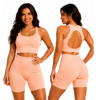 Conjunto Feminino Academia Top Costas Abertas + Short Esportivo Look Fitness Conjunto Top E Short Cintura Alta REF1310
