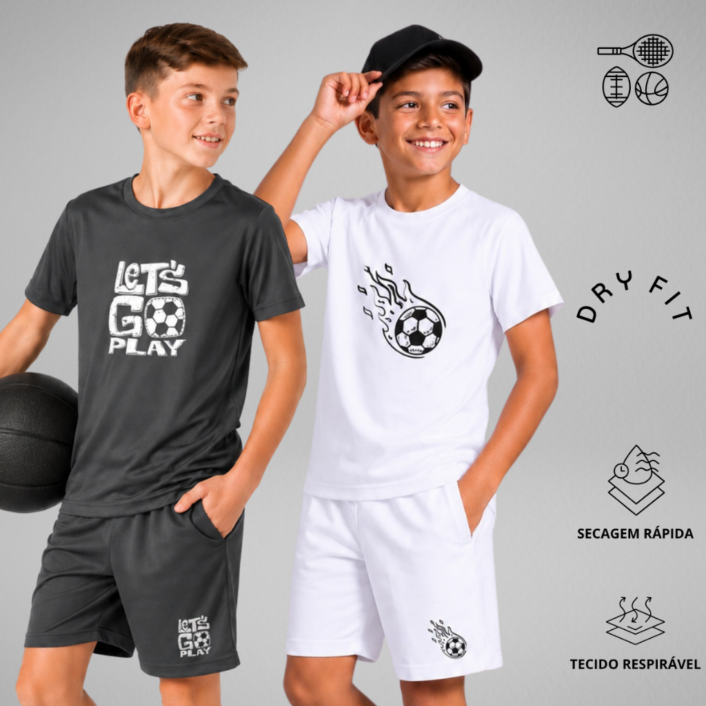 Conjunto Infantil Dry Fit Menino Esportivo - Camisa + Bermuda - Verão Calor Masculino Corrida Academia Fitness