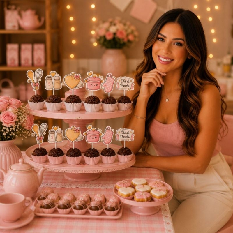 Kit com 30 Toppers para Doces Chá de Panela | Decoração para Docinhos Chá de Cozinha | Kit Toppers Festa