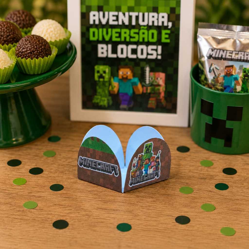 Pacote 50 Unidades Forminhas 4 Pétalas Brigadeiros Docinhos de Festa Tema Minecraft Doces Festa Infantil Envio Rápido