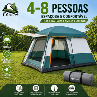 Barraca De Camping 4 A 8 Pessoas Impermeável 2000mm + Toldo