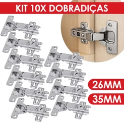 Kit 10x Dobradiça 26mm 35mm Curva Armário Porta Móveis Cozinha Guarda Roupa Jomarca