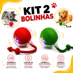 Kit 2 Bola Inteligente Interativa Giratória Pet Gato Cachorro Usb Led