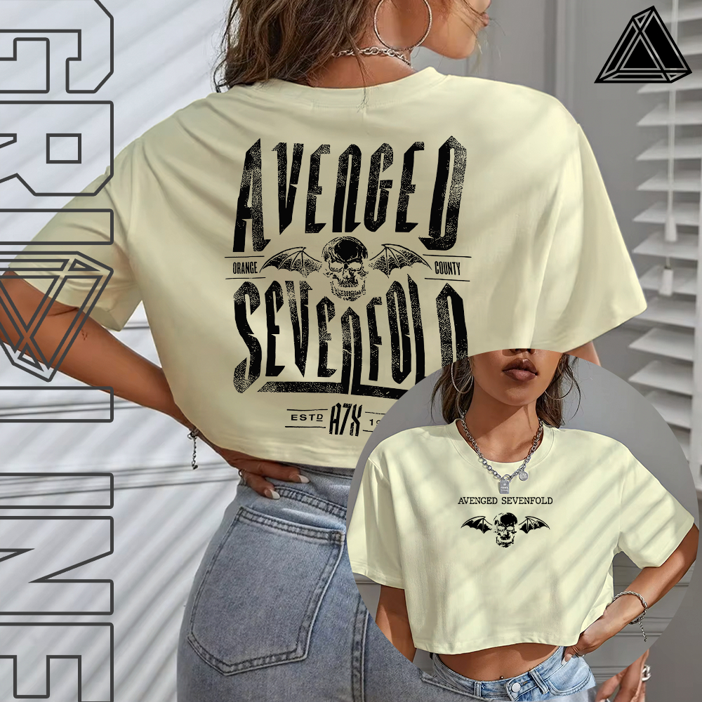 Top Cropped Básica Oversized Avenged Sevenfold A7X World Tour 2026 Heavy Metal Feminina Unissex Estampada Algodão
