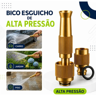 Esguicho Alta Pressão 3 em 1 Metal para Mangueira 1/2 com Conector + Adaptador de Torneira | Lava Carro Moto Jardim