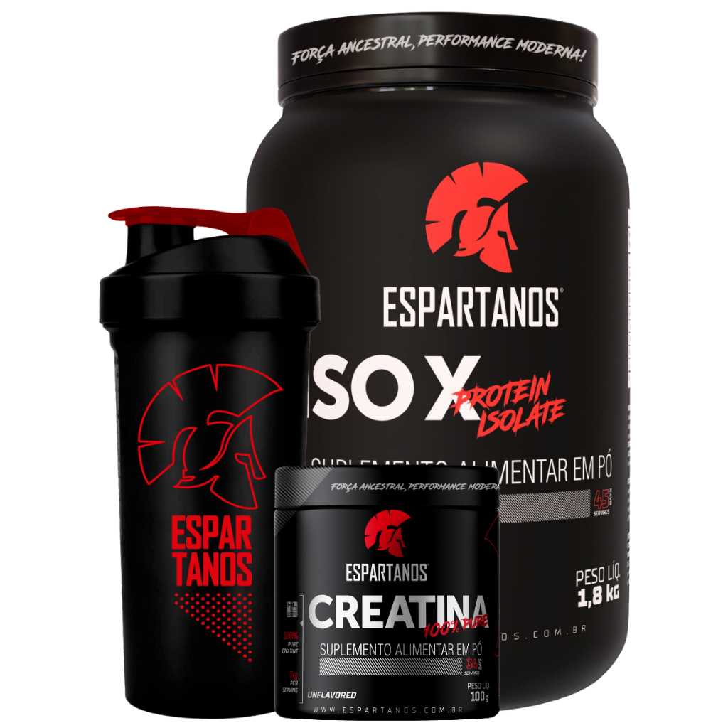 Kit Whey Protein ISO X 1800g + Creatina 100g + Coqueteleira - Espartanos
