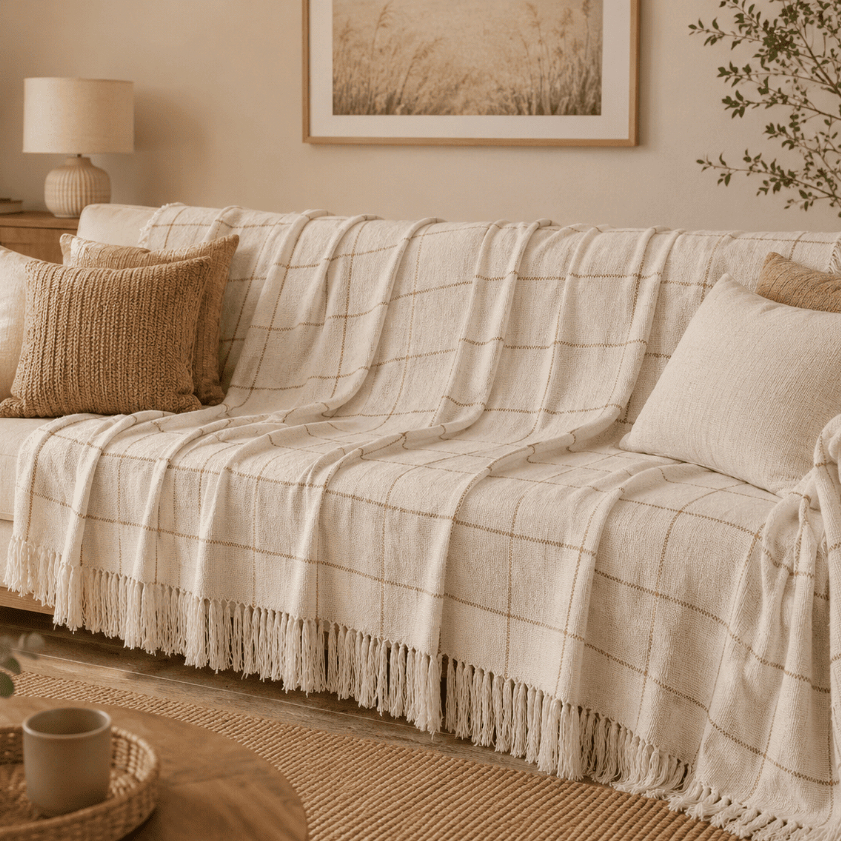 Manta Para Sofá Grande Listrada 240x180 Decorativa 2 Cores Protetora e Higiênica Cama Decoração