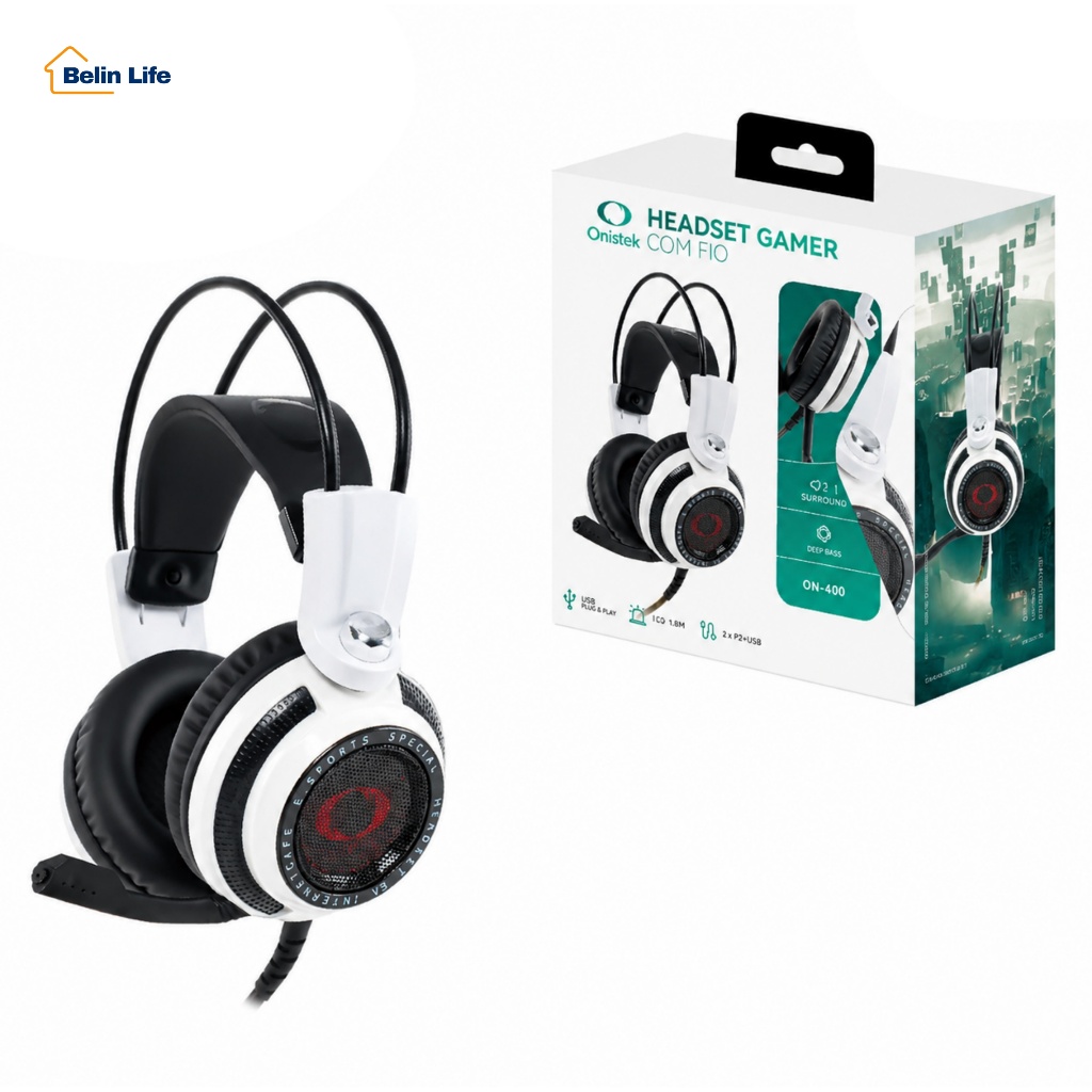 Headset Gamer com Microfone Onistek ON-400 LED Driver 40mm Cabo 2,2m para PC Notebook
