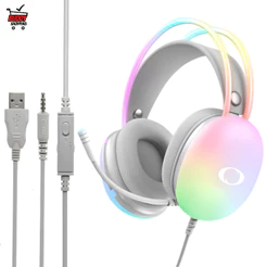 Headset Gamer Onistek ON-FN635 RGB Branco Driver 50mm USB e P2 3.5mm com Microfone