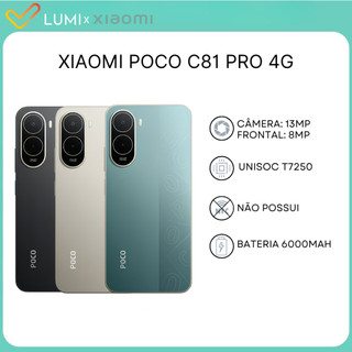 Xiaomi Poco C81 PRO 4G, Versão Global, Bateria 6000mAh, Processador UNISOC T7250, 64GB, 128GB, 256GB + 4GB RAM