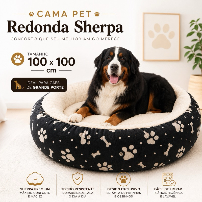 Cama Nuvem Sherpa Redonda Macia Quentinha para Cães e Gatos P M G GG EXG 100x100
