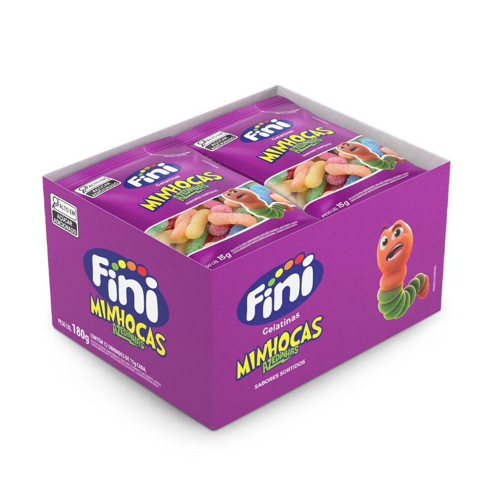Caixa 12un Fini Minhocas Azedinhas 15g Bala de Gelatina