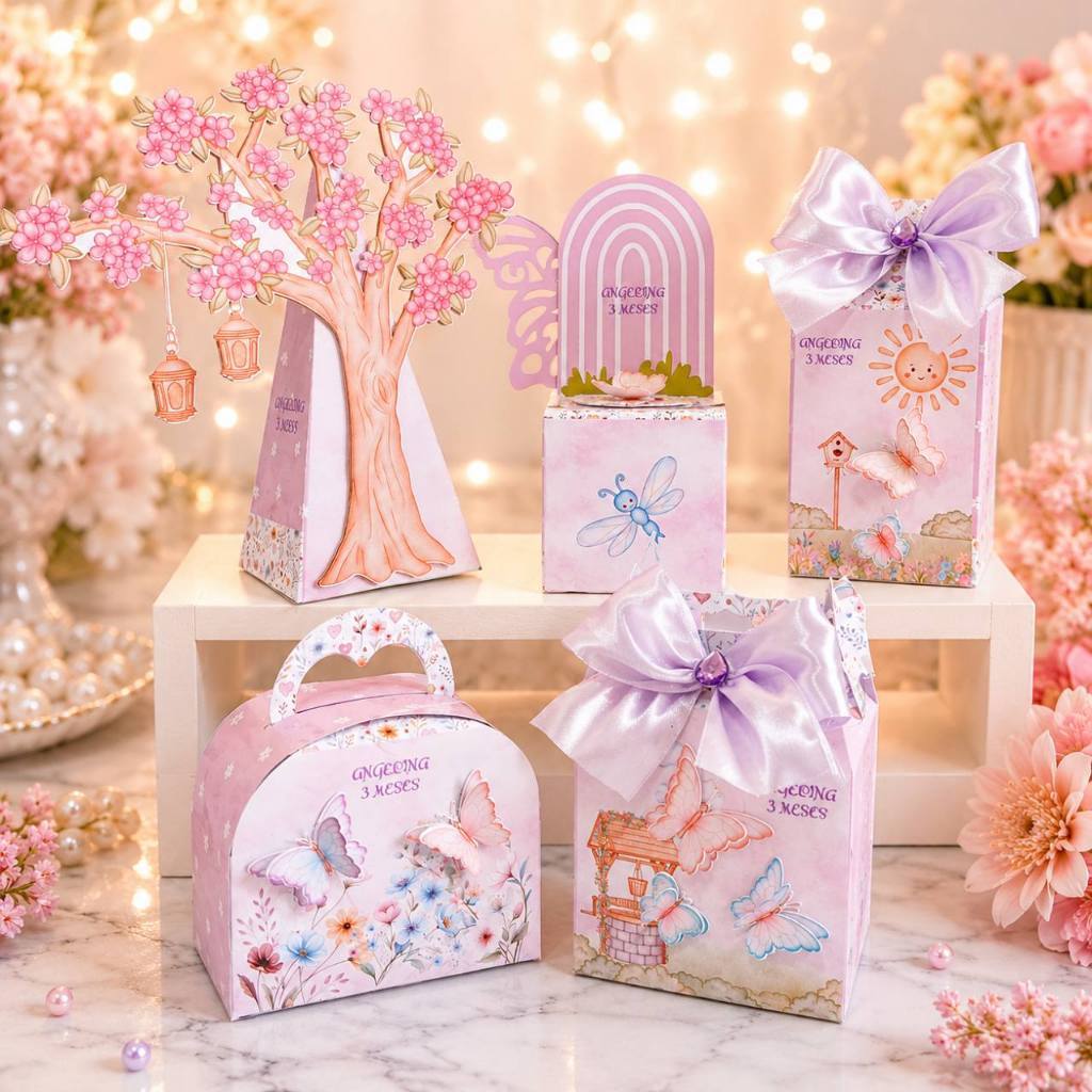 Kit de caixas personalizada jardim das borboletas com aplique 2d/Lembrancinha/aniversario/mesversario