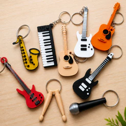 Kit Chaveiro Instrumento Musical Teclado Violão Guitarra Microfone Baixo Bateria Saxofone Brindes Lembrancinha Presente