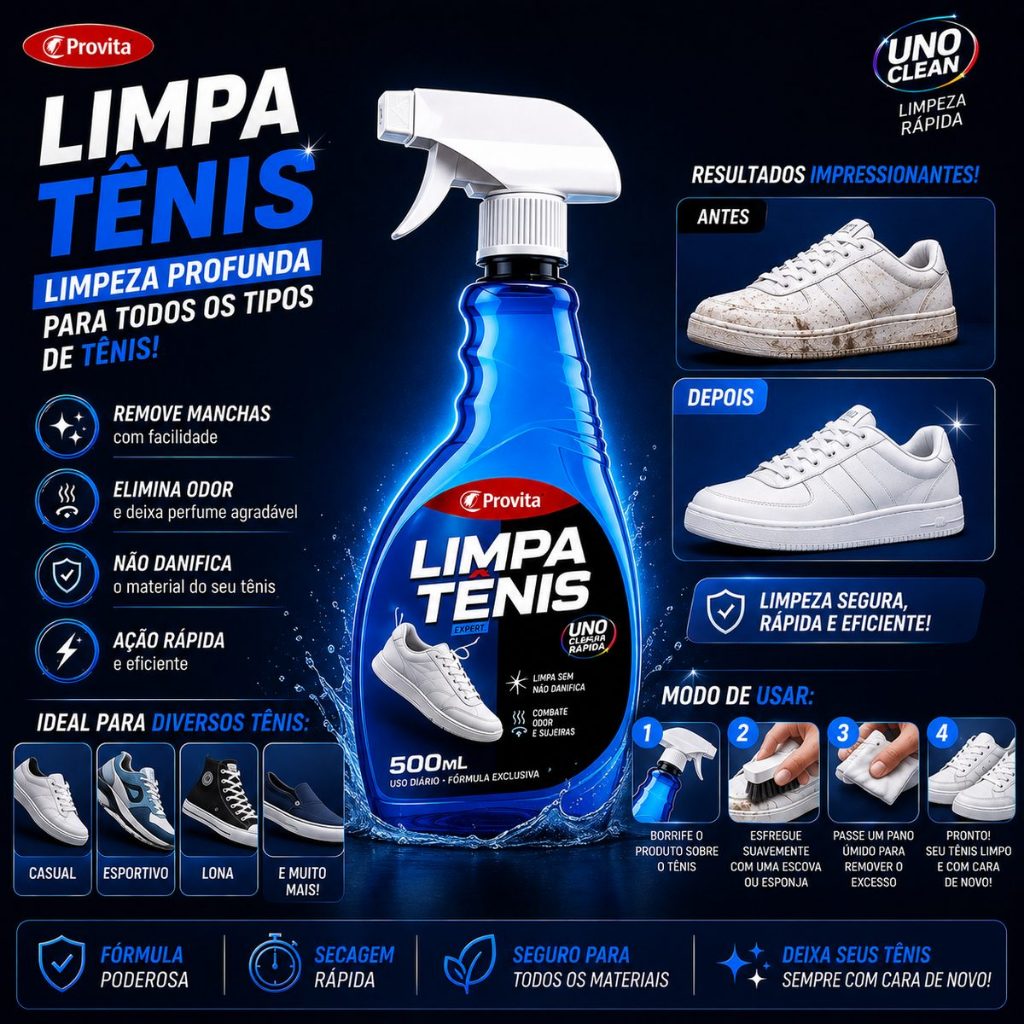 Limpa Tênis Spray Premium Provita 500ml Remove Encardido Sujeira Pesada Branco de Novo
