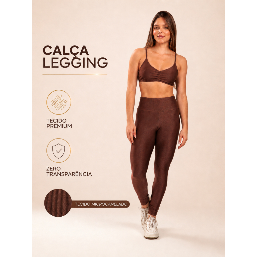 Calça Legging Feminina Academia Cintura Alta Zero Transparência Tecido Premium Microcanelado Fitness