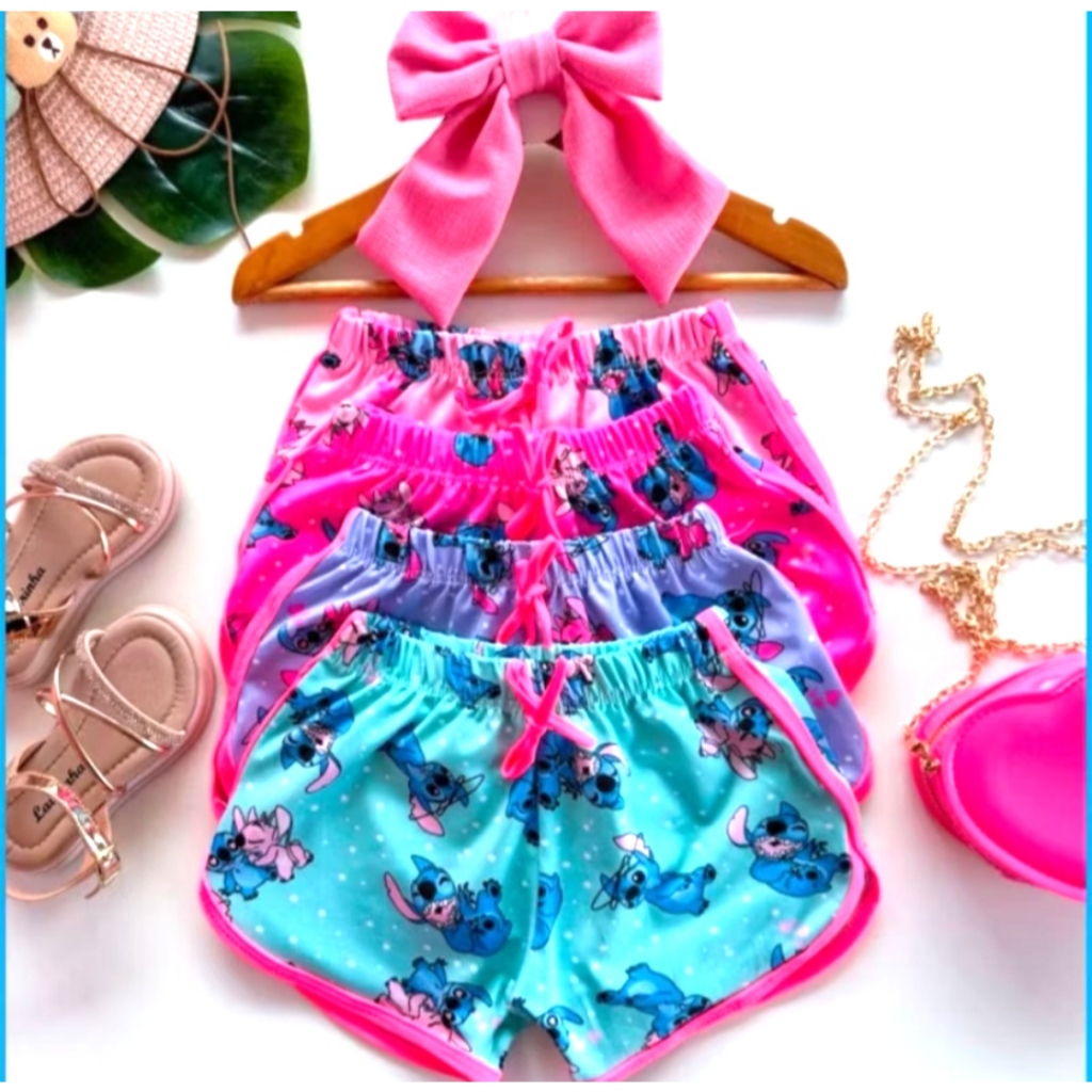 Kit 3 Shorts Verão Estampado Infantil Menina – Cintura Elástica ENVIO DE CORES E ESTAMPAS SORTIDAS