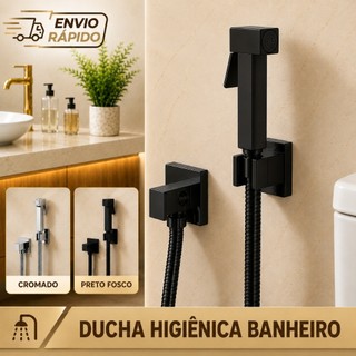 Ducha Higiênica  Quadrada Preta  Metal Inox Chuveirinho Intima Banheiro Luxo
