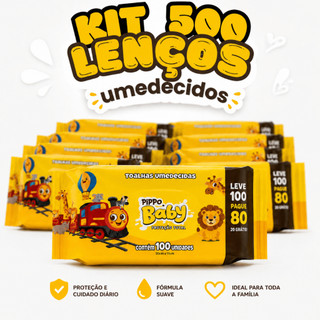 Kit 500 Lenços Umedecidos Pippo Baby Sem Álcool Toalhas para Bebê Higiene Infantil