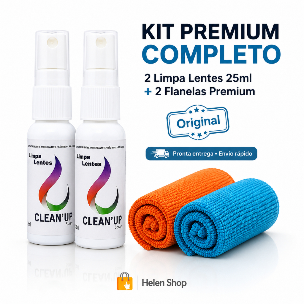 Kit 2 Limpa Lentes + 2 Lenços Microfira premium Spray Óculos Celular Tablet Clean Up