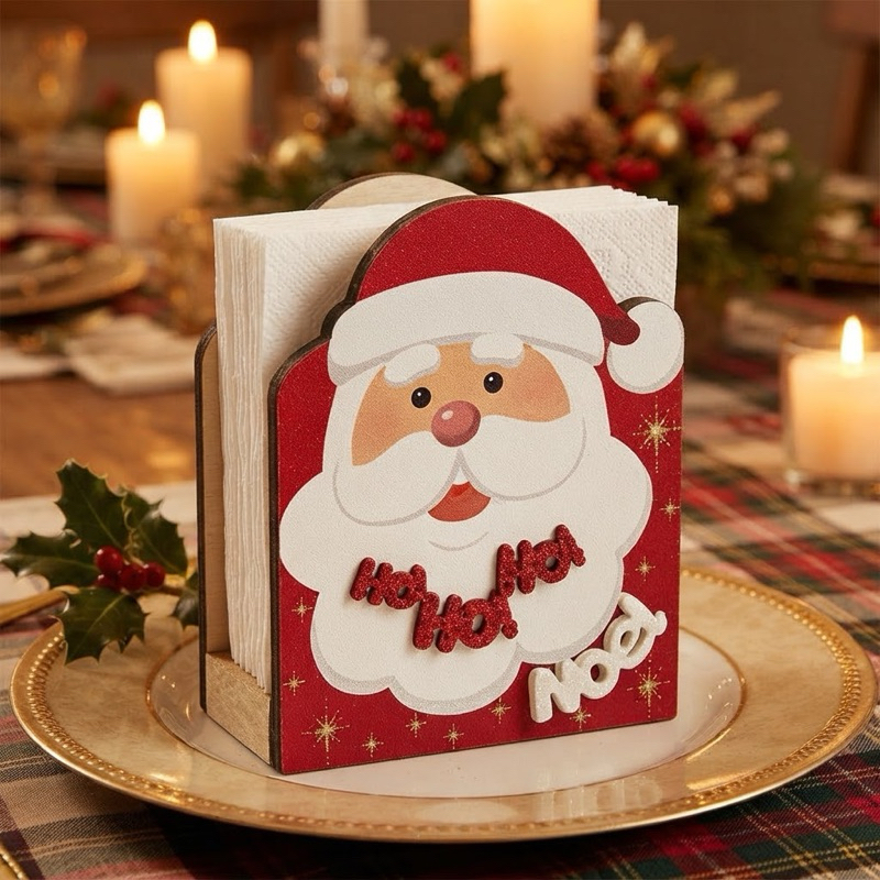 Porta Guardanapo Natalino MDF Mesa Posta Decoração de Natal Papai Noel árvor de natal Enfeite