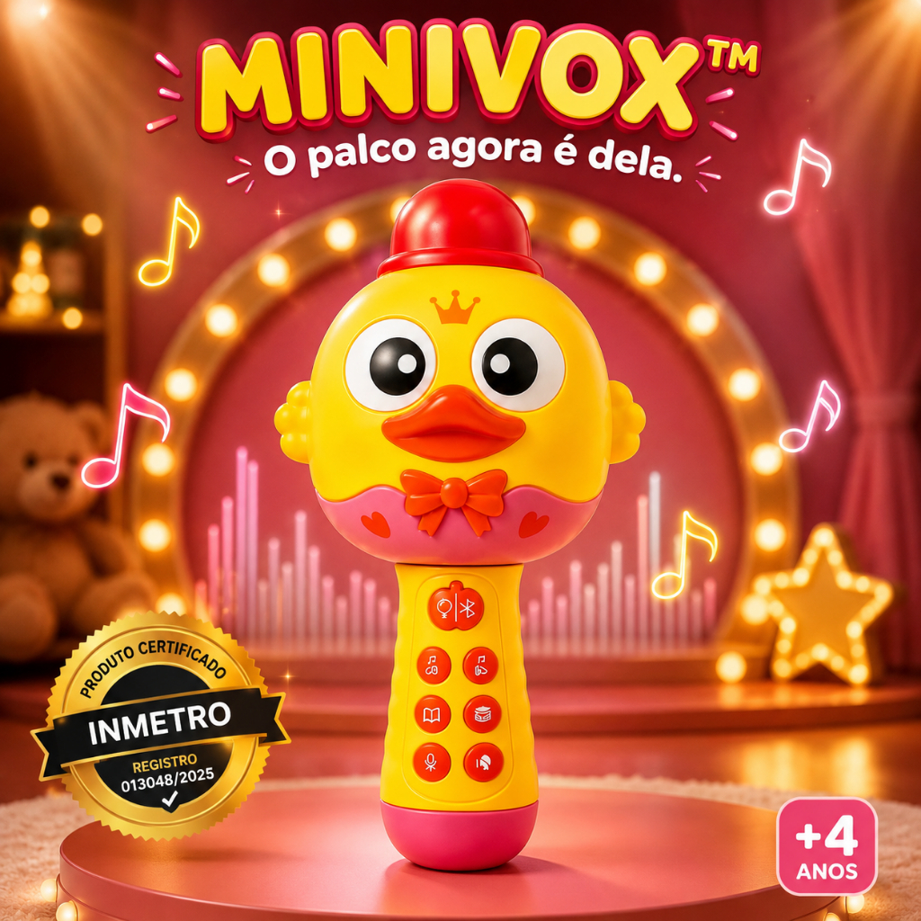 Microfone Infantil Bluetooth Recarregável MiniVox™ com Músicas, Histórias, Gravação, Luzes e Cabo USB