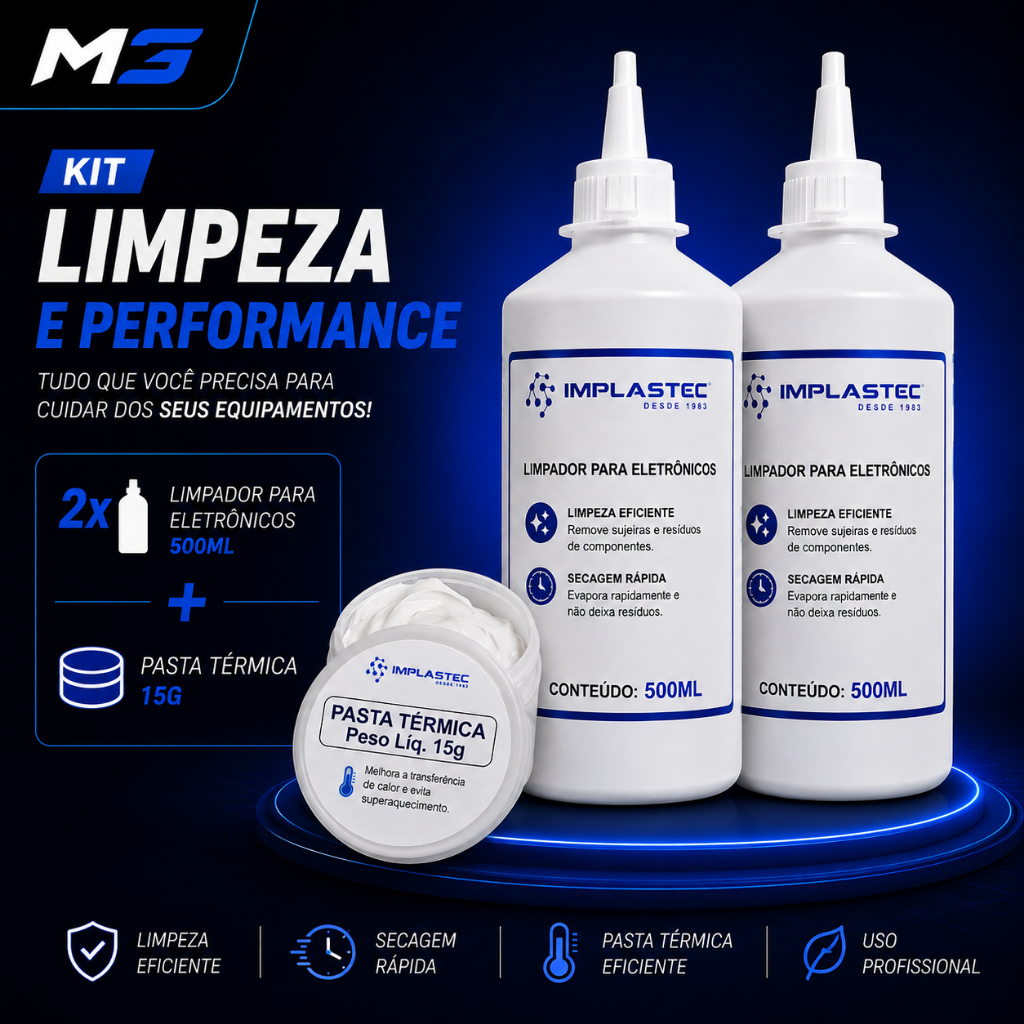 Kit Álcool Isopropílico 2x 500ml + Pasta Térmica 15g Implastec