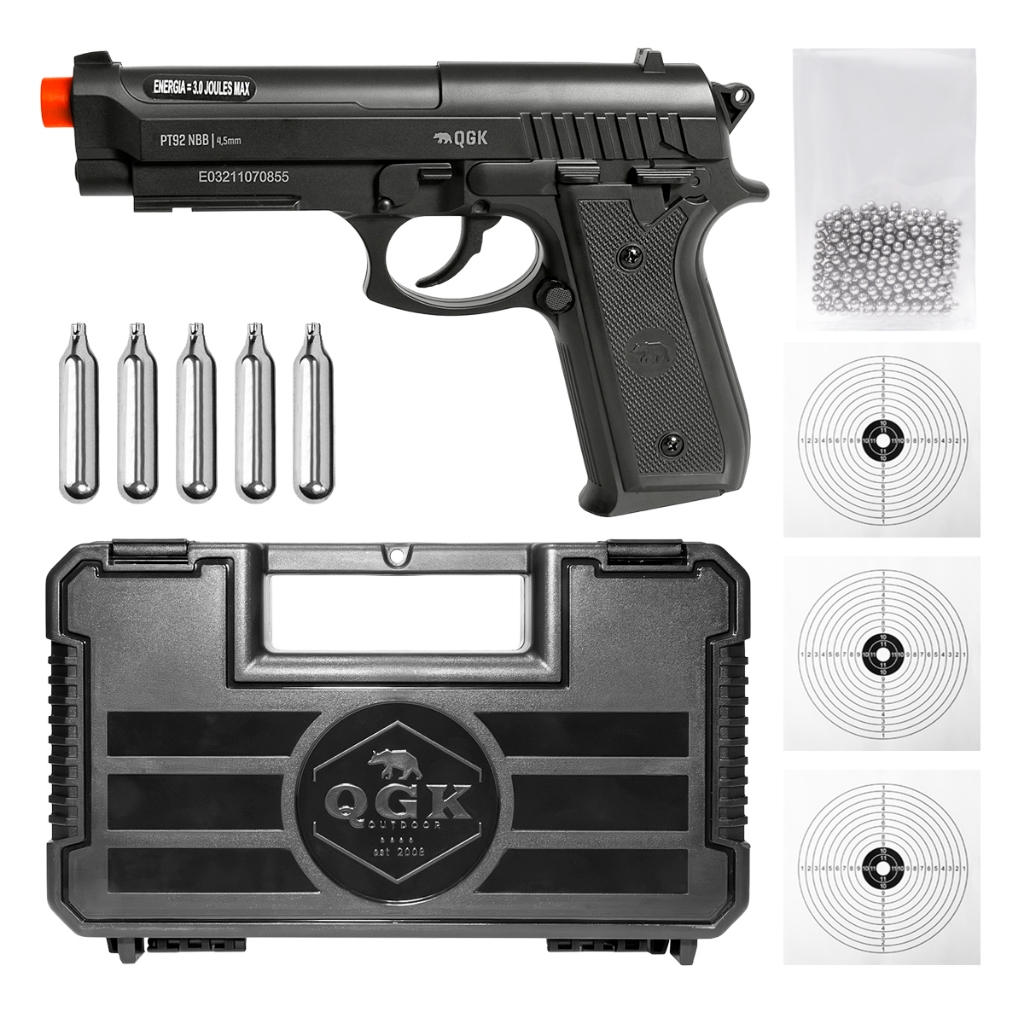 PISTOLA AIRGUN PT92 NBB 4,5MM QGK+MALETA+ESFERAS+CO2+ALVO