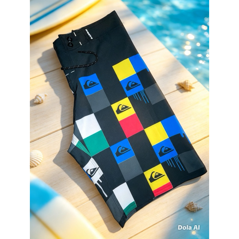 Bermuda Quiksilver Quadriculada Estampada Tactel Elastano