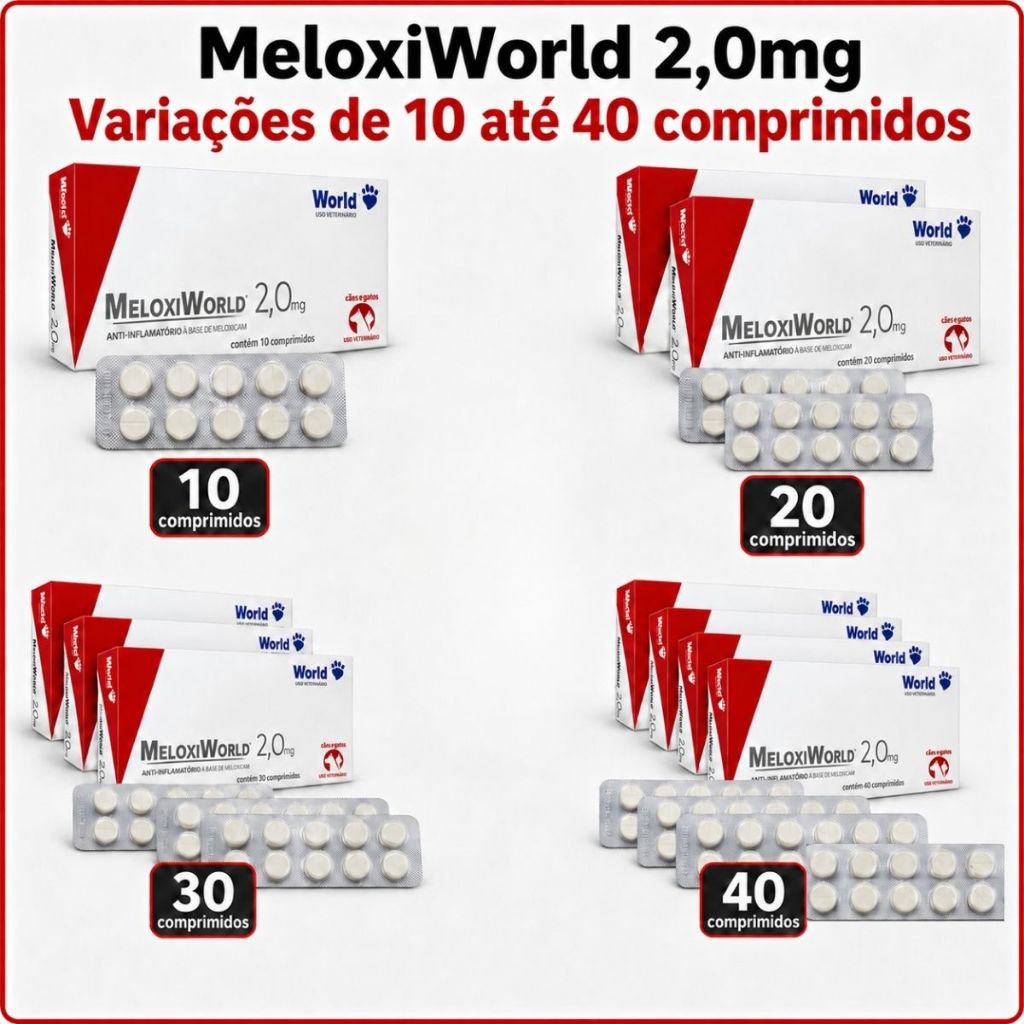 MeloxiWorld 2,0mg Cães e Gatos Variação 10 a 40 Comprimidos