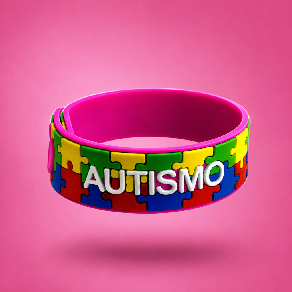 Pulseira De Identificação Autista Silicone Infantil Autismo Rosa