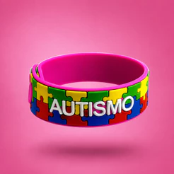 Pulseira De Identificação Autista Silicone Infantil Autismo Rosa
