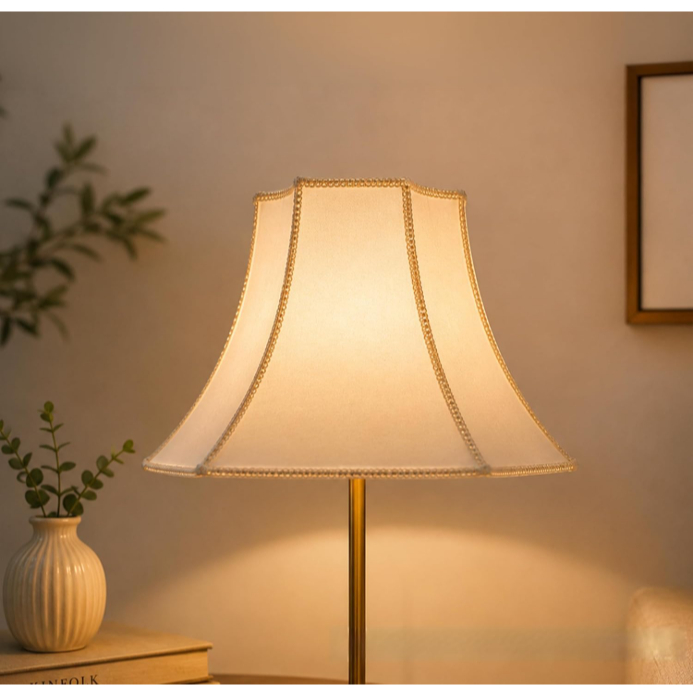 Cúpula de Abajur luminaria 31x41x21cm Estilo Oitavada Grande Tecido Algodão Soquete nacional Cor Bege