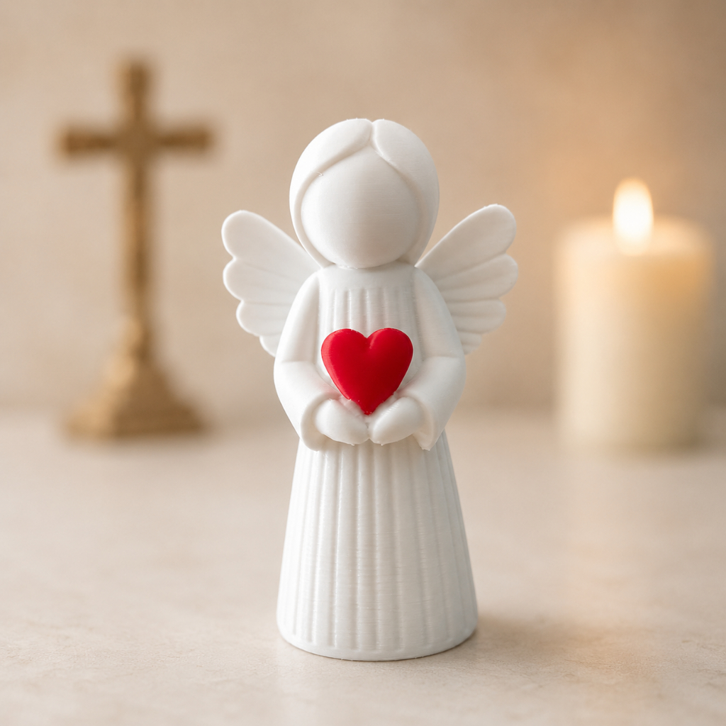 Anjo Decorativo 3D com Coração | Anjo da Guarda Decoração Religiosa Presente Católico Oratório Batizado Cha de Bebe