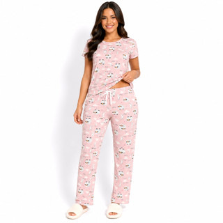 Pijama Feminino Sued Premium Estampado Conjunto calça e Blusa P/ Noite Dormir Confortável Verão Inverno Tamanhos P ao GG