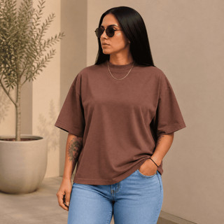 Camiseta Feminina T-Shirt Boxy Manga Oversized Gola Alta 100% Algodão Moda Blogueira Estilosa Premium