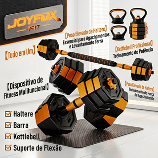 Kit Halteres Reguláveis 6 em 1 Joyfox 30kg - Com Barra Extensora, Kettlebell e Anilhas para Musculação