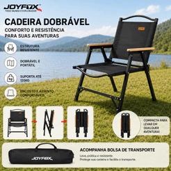 Cadeira Dobrável Camping Praia Pesca Portátil Reforçada 600D Oxford com Braço de Madeira Jardim Área Externa