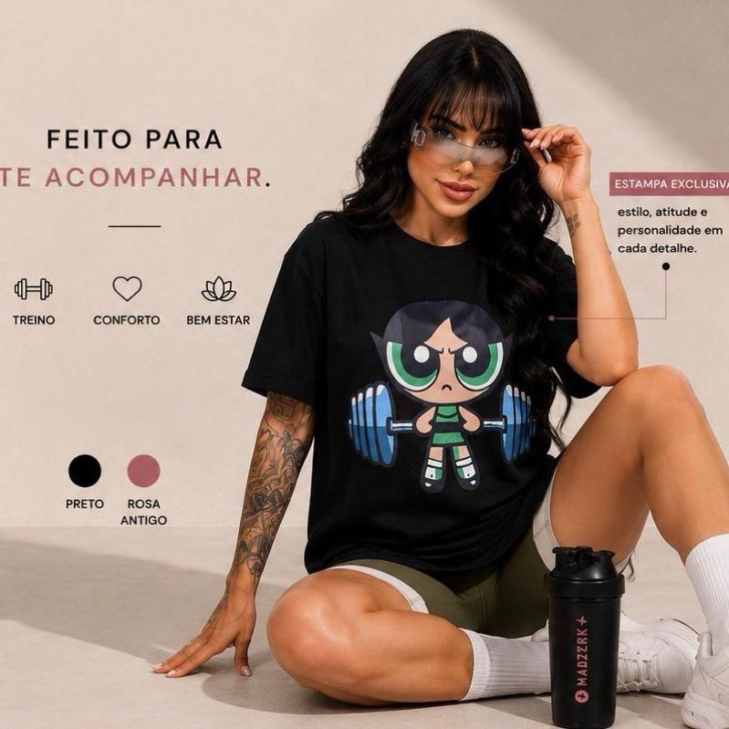 Camiseta Oversized  Docinho Super poderosas Estampada Academia  Leg Day 100% Algodão Premium
