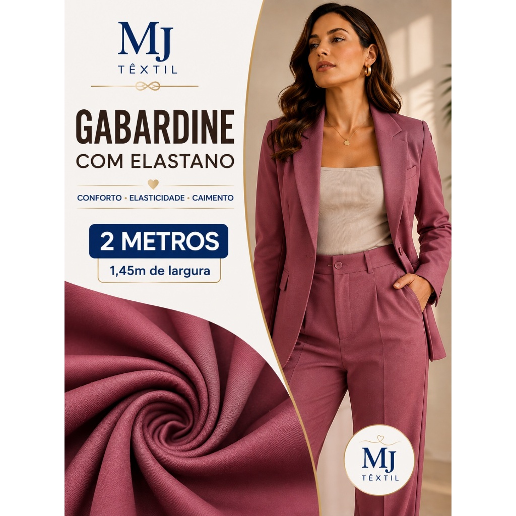 Tecido Gabardine com Elastano 2 Metros 1,45m Largura Sarja Stretch Calça Social Blazer Uniforme Jaleco Costura