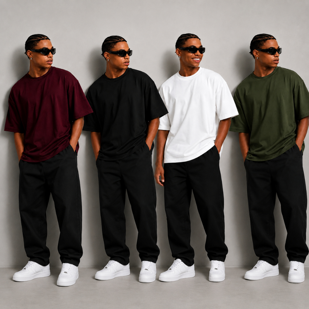 Kit 4 Camisetas Masculinas Oversized Básicas Lisas Streetwear Manga Curta Confortáveis Casual Moda Urbana Várias Cores