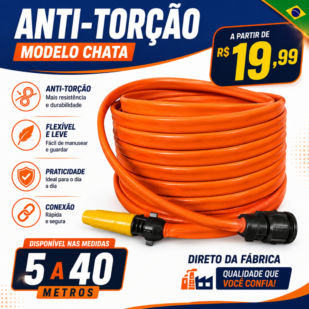 Mangueira Jardim Anti torção Laranja 05 a 40 Metros Flexivel