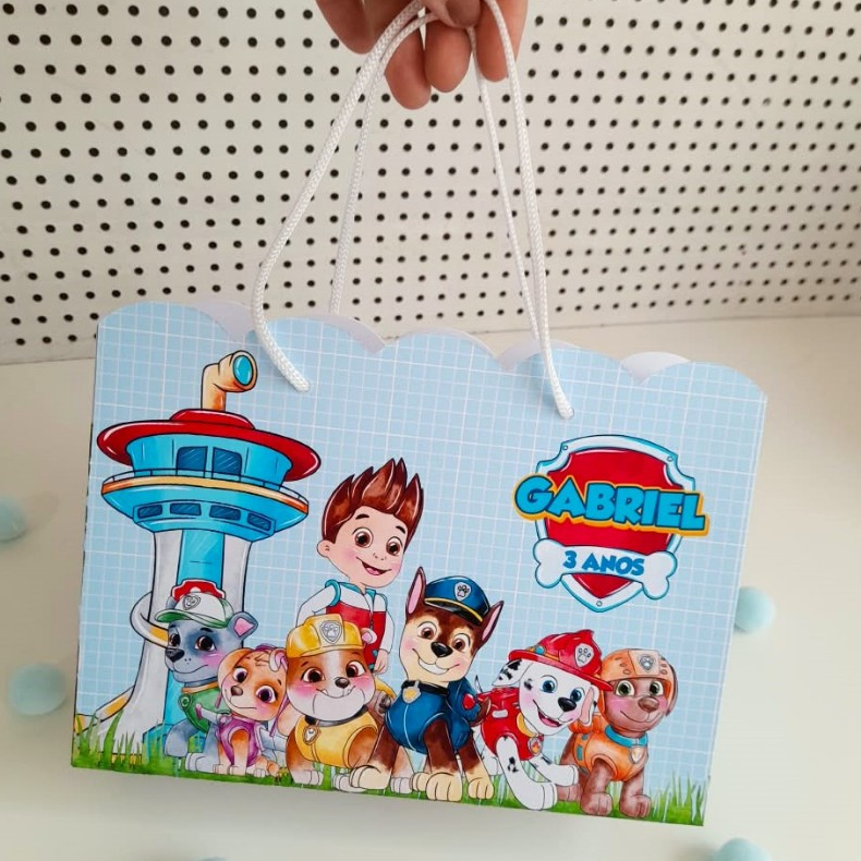 Sacolinha G Personalizada Festa Patrulha Canina Aquarela (20x15x7)