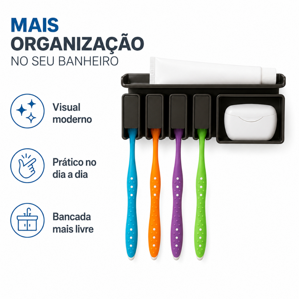 Suporte de Parede para Banheiro 4 Escovas Porta Pasta de Dente e Fio Dental Organizador Porta Escovas de Dente 4 Lugares — imagem 2 de 2