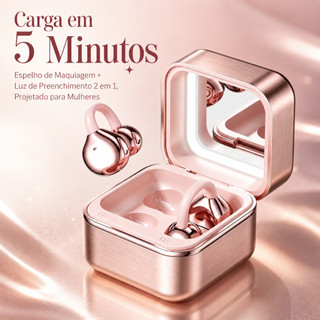 Fone de Ouvido Bluetooth Sem Fio Sport Headset, Controle por Toque, Com Espelho e Luz de Maquiagem, iOS e Windows OS.